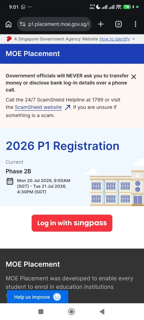P1 Registration Portal login page