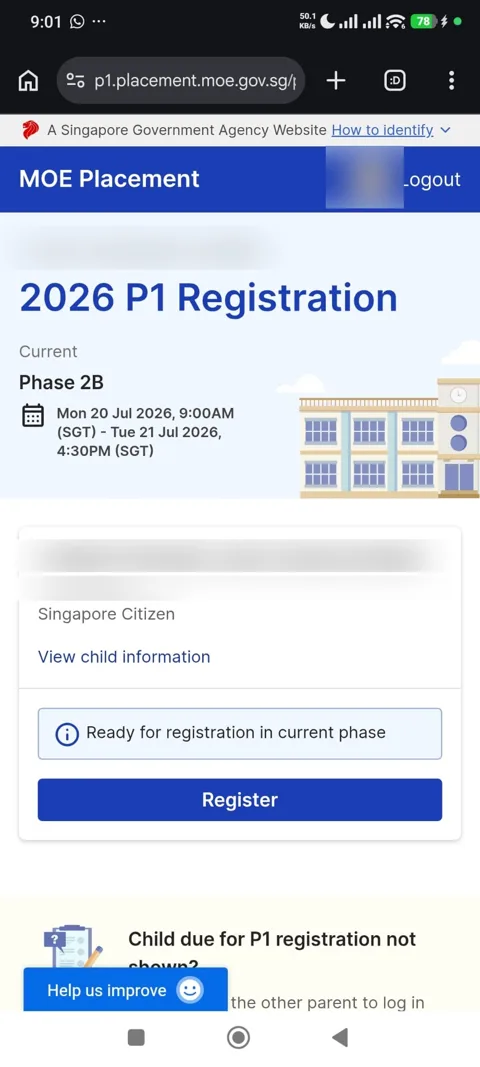 Registration summary screen showing current phase