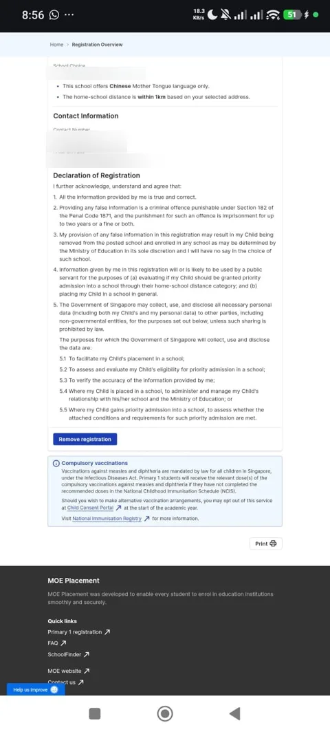 Registration Overview, Remove registration button