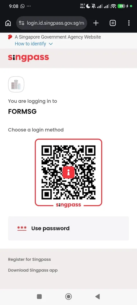 Address Update form Singpass login